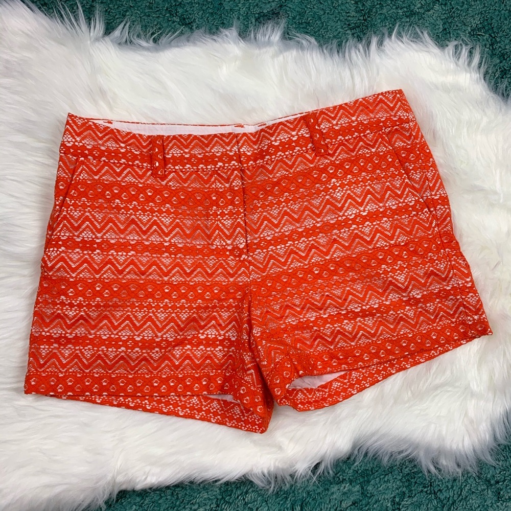 Ann Taylor LOFT Orange White Chino Shorts Overlay